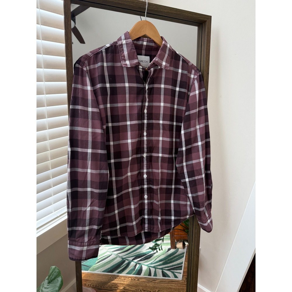 BATCH Mens Plaid Button Up Shirt Purple White Black Medium performance‎ Size M